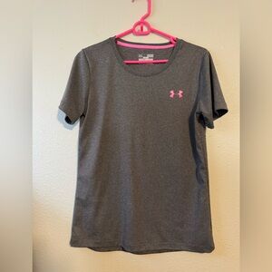 Under Armour Women's Charcoal Tee with Pink Logo Breast Cancer Awareness